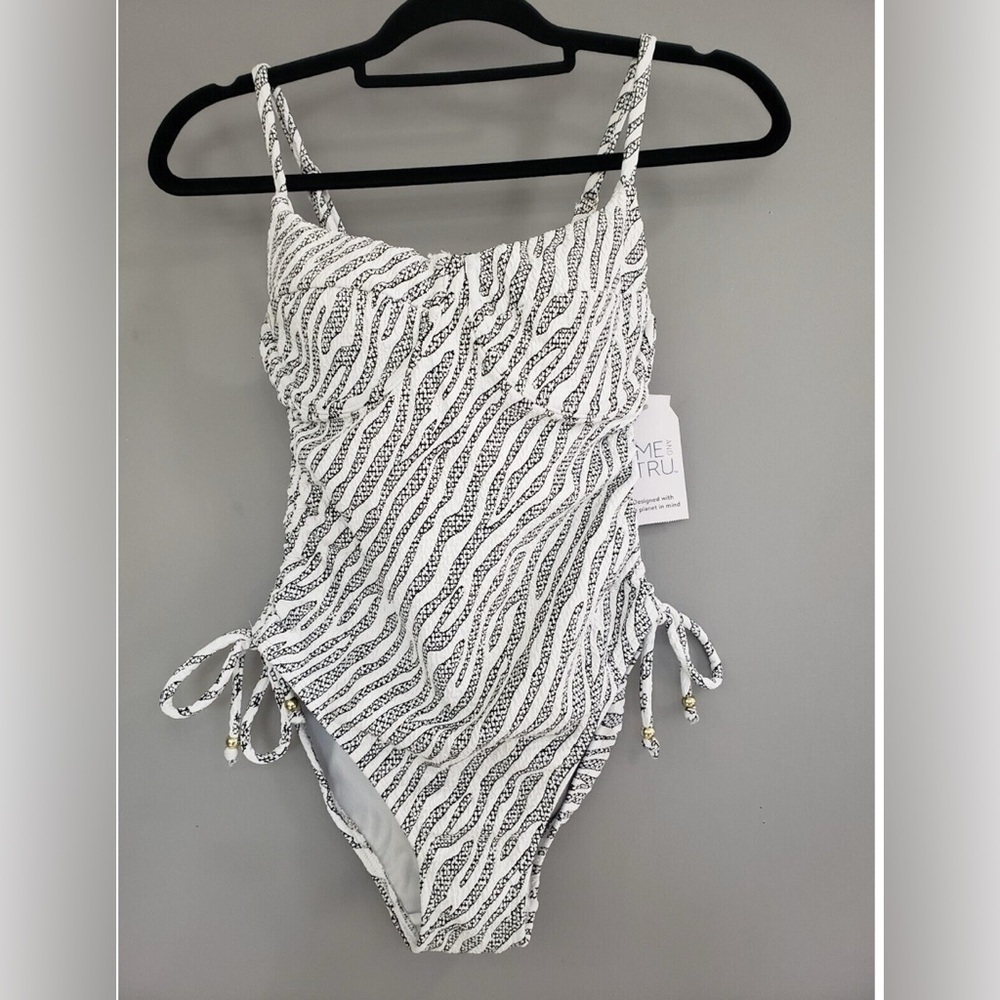 White and Black Patterned Swimsuit Size L